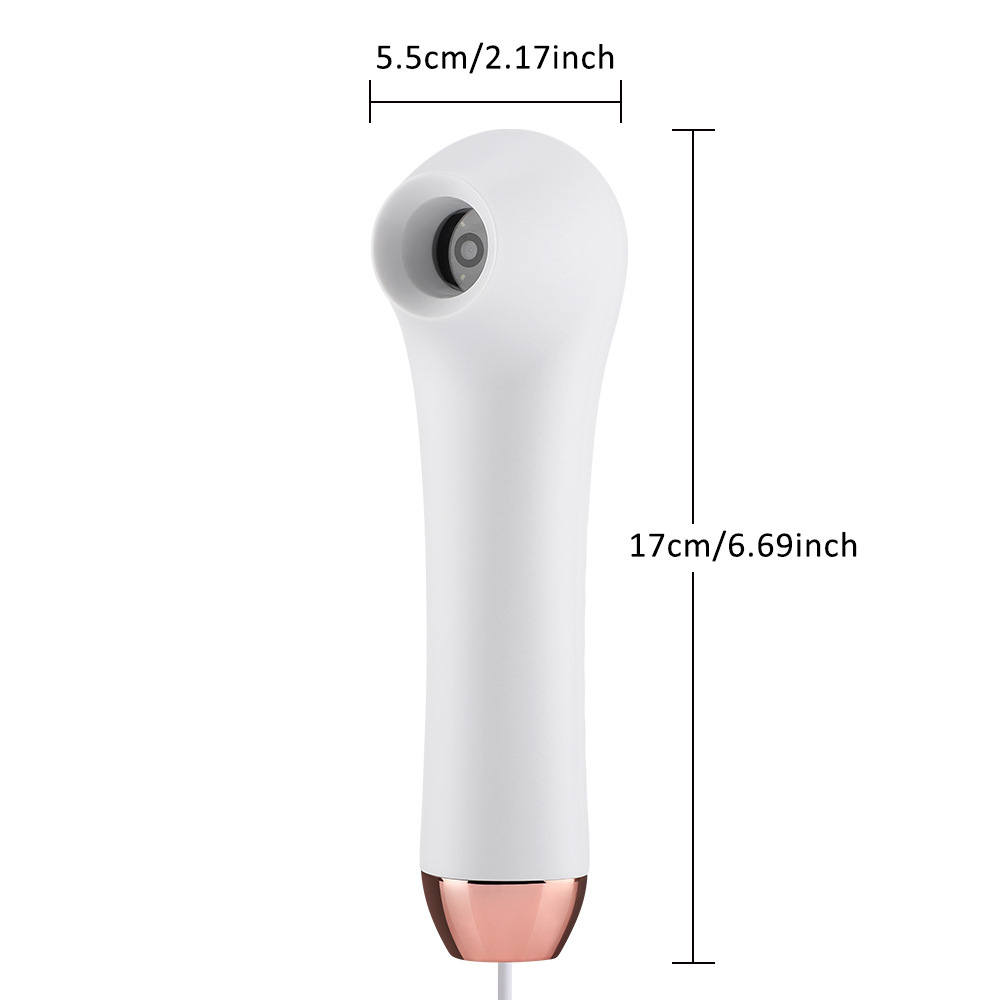 White ScalpCam handheld scalp analysis device with rose gold base and USB cable on a white background, highlighting a portable tool for scalp inspection, dandruff detection, hair root monitoring, and at-home scalp health analysis.