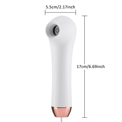 White ScalpCam handheld scalp analysis device with rose gold base and USB cable on a white background, highlighting a portable tool for scalp inspection, dandruff detection, hair root monitoring, and at-home scalp health analysis.